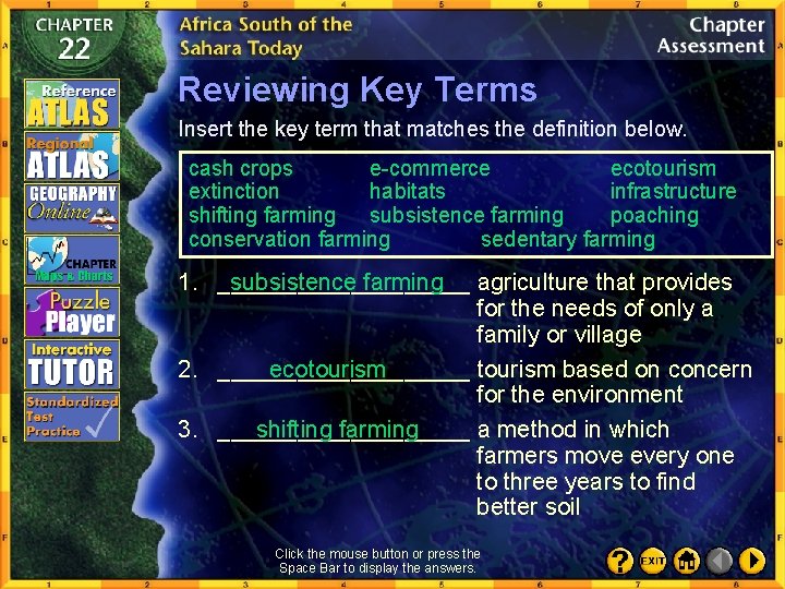 Reviewing Key Terms Insert the key term that matches the definition below. cash crops