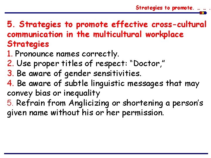 Strategies to promote. … …. 5. Strategies to promote effective cross-cultural communication in the