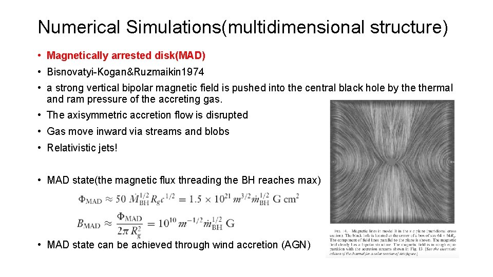 Numerical Simulations(multidimensional structure) • Magnetically arrested disk(MAD) • Bisnovatyi-Kogan&Ruzmaikin 1974 • a strong vertical