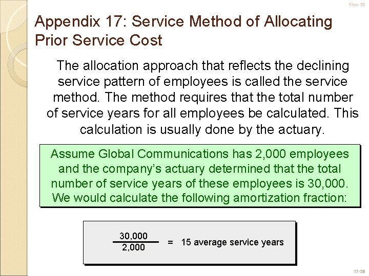 Slide 39 Appendix 17: Service Method of Allocating Prior Service Cost The allocation approach