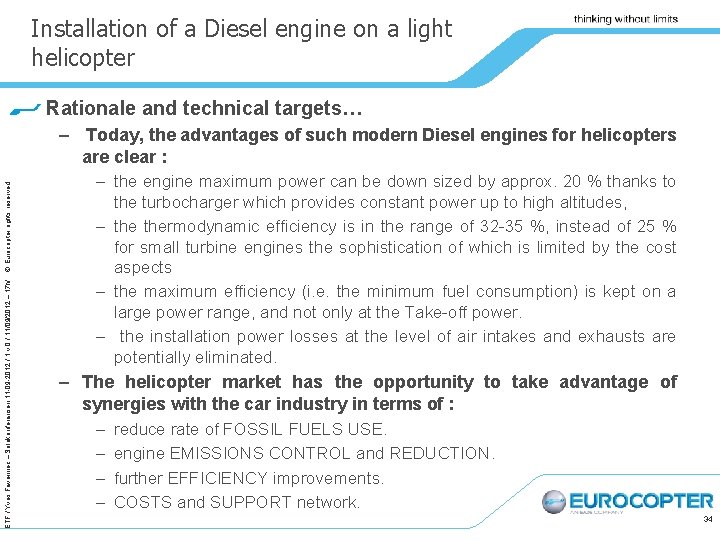 Installation of a Diesel engine on a light helicopter Rationale and technical targets… ETF