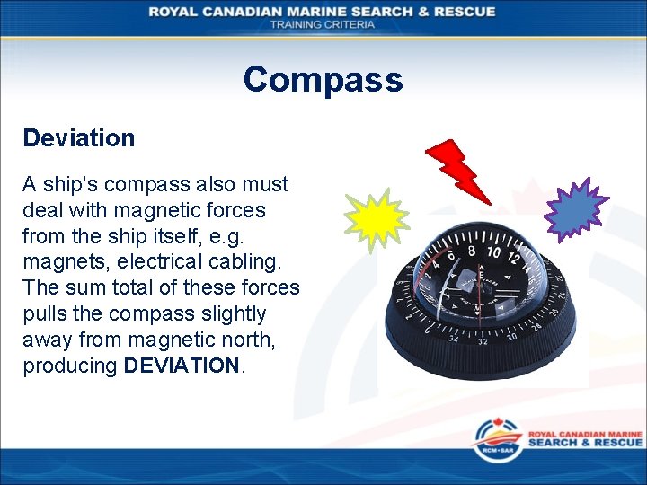 Compass Deviation A ship’s compass also must deal with magnetic forces from the ship