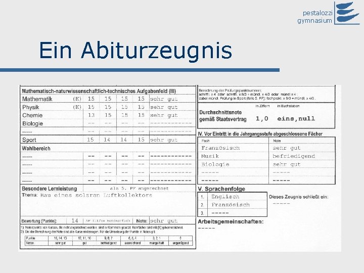 pestalozzi gymnasium Ein Abiturzeugnis 