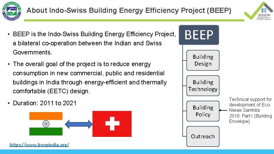 About Indo-Swiss Building Energy Efficiency Project (BEEP) • BEEP is the Indo-Swiss Building Energy