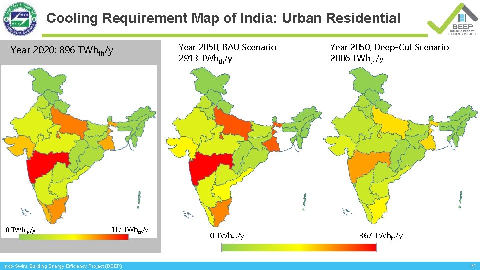 Cooling Requirement Map of India: Urban Residential Year 2020: 896 TWhth/y 0 TWhth/y 117