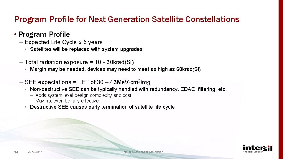 Program Profile for Next Generation Satellite Constellations • Program Profile – Expected Life Cycle