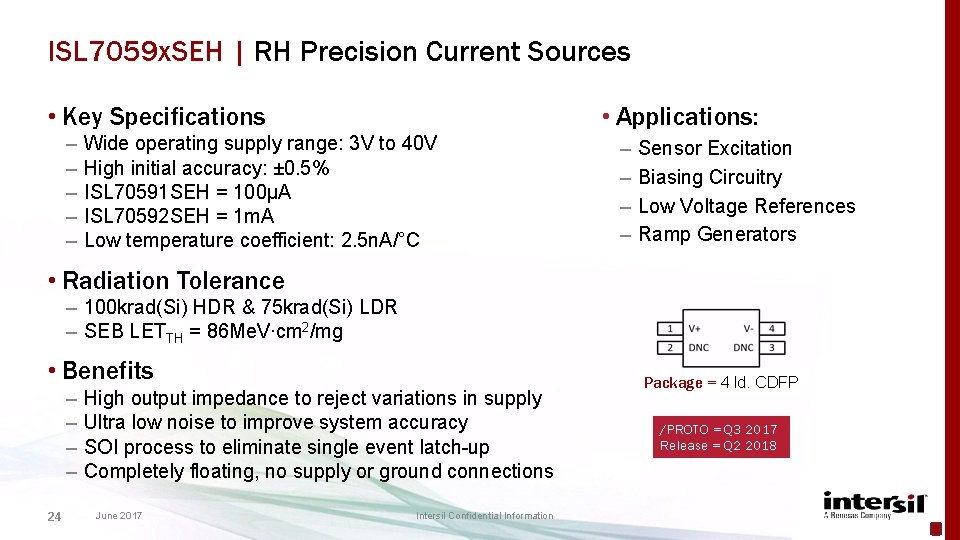 ISL 7059 x. SEH | RH Precision Current Sources • Key Specifications – –