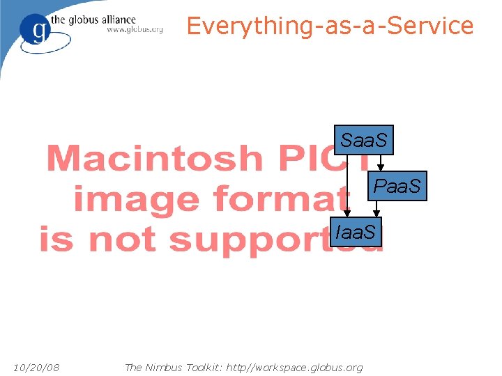 Everything-as-a-Service Saa. S Paa. S Iaa. S 10/20/08 The Nimbus Toolkit: http//workspace. globus. org