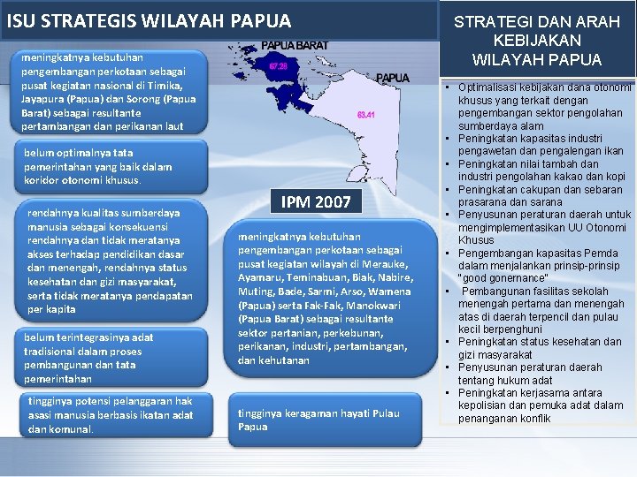 ISU STRATEGIS WILAYAH PAPUA meningkatnya kebutuhan pengembangan perkotaan sebagai pusat kegiatan nasional di Timika,