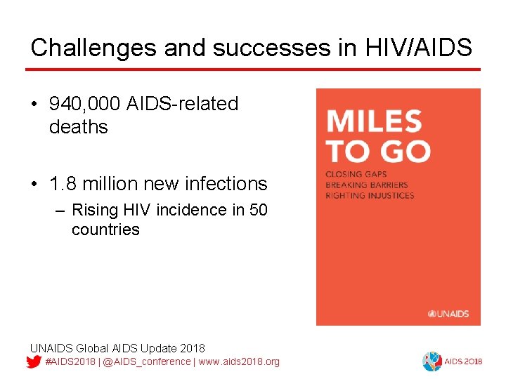 Challenges and successes in HIV/AIDS • 940, 000 AIDS-related deaths • 1. 8 million
