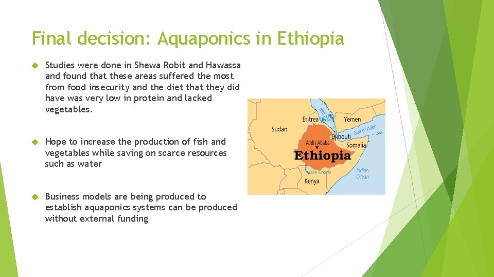 Final decision: Aquaponics in Ethiopia Studies were done in Shewa Robit and Hawassa and