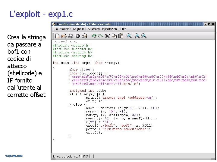 L’exploit - exp 1. c Crea la stringa da passare a bof 1 con