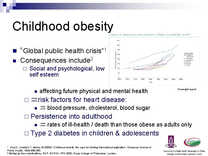 Childhood obesity n “Global public health crisis” 1 n Consequences include 2 ¨ Social