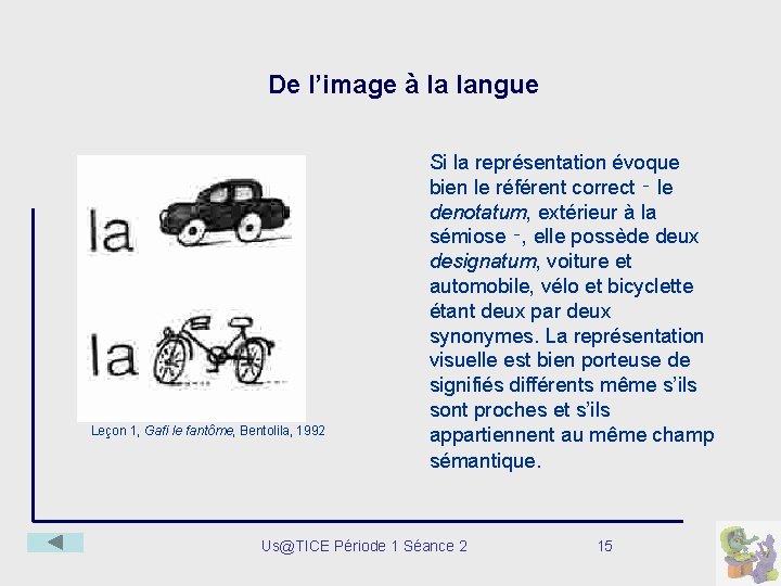 De l’image à la langue Leçon 1, Gafi le fantôme, Bentolila, 1992 Si la