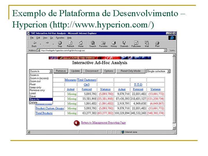 Exemplo de Plataforma de Desenvolvimento – Hyperion (http: //www. hyperion. com/) 