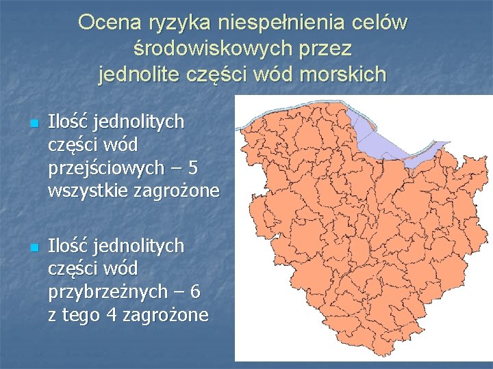 Ocena ryzyka niespełnienia celów środowiskowych przez jednolite części wód morskich n n Ilość jednolitych