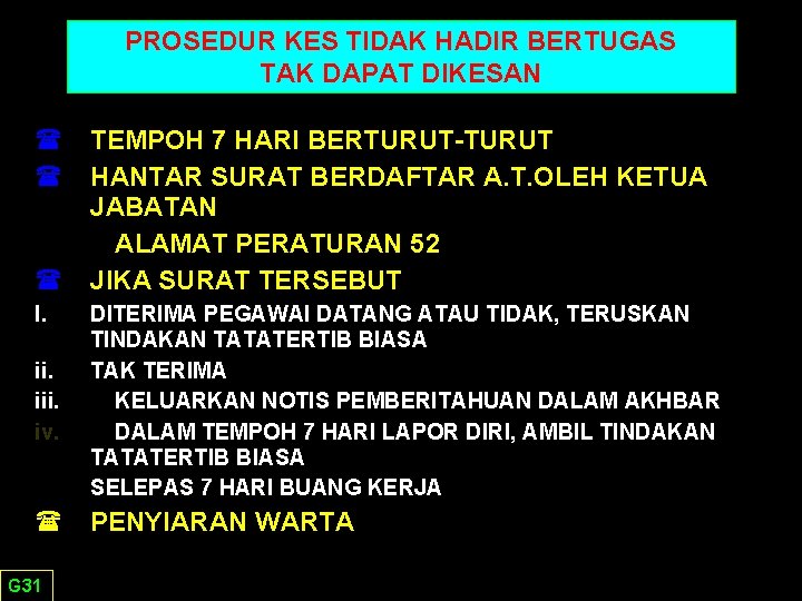 PROSEDUR KES TIDAK HADIR BERTUGAS TAK DAPAT DIKESAN ( TEMPOH 7 HARI BERTURUT-TURUT (