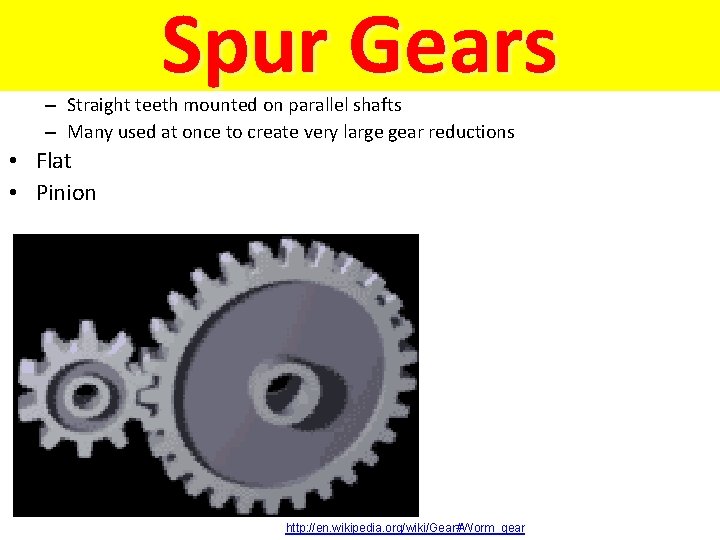 Spur Gears – Straight teeth mounted on parallel shafts – Many used at once