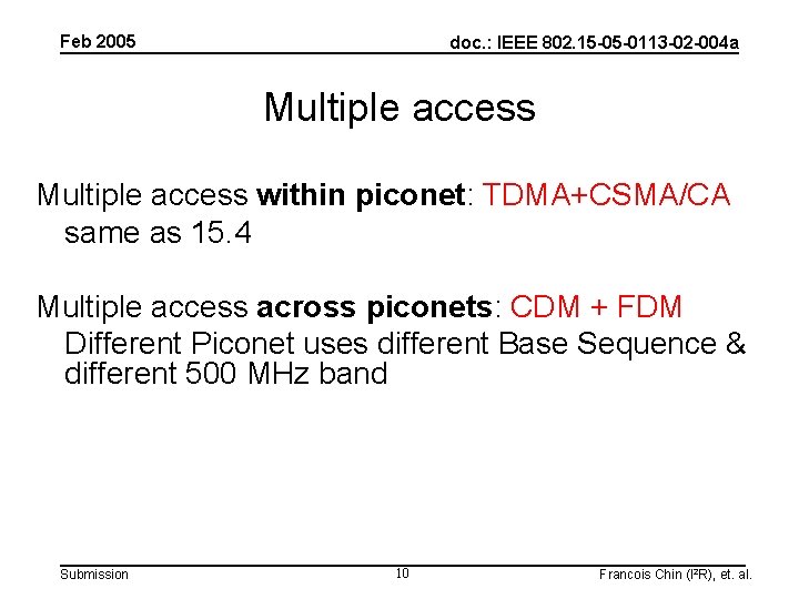 Feb 2005 doc. : IEEE 802. 15 -05 -0113 -02 -004 a Multiple access