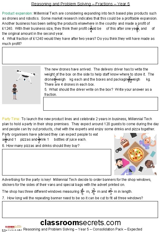 Reasoning and Problem Solving – Fractions – Year 5 Product expansion: Millennial Tech are