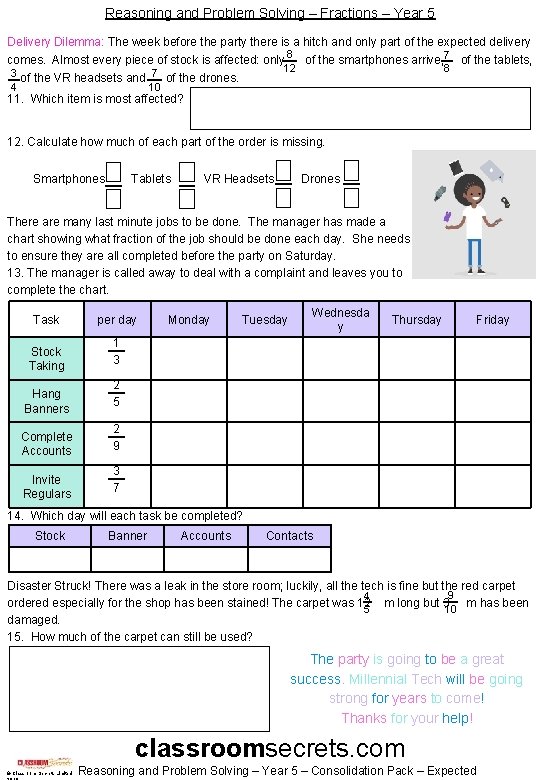 Reasoning and Problem Solving – Fractions – Year 5 Delivery Dilemma: The week before