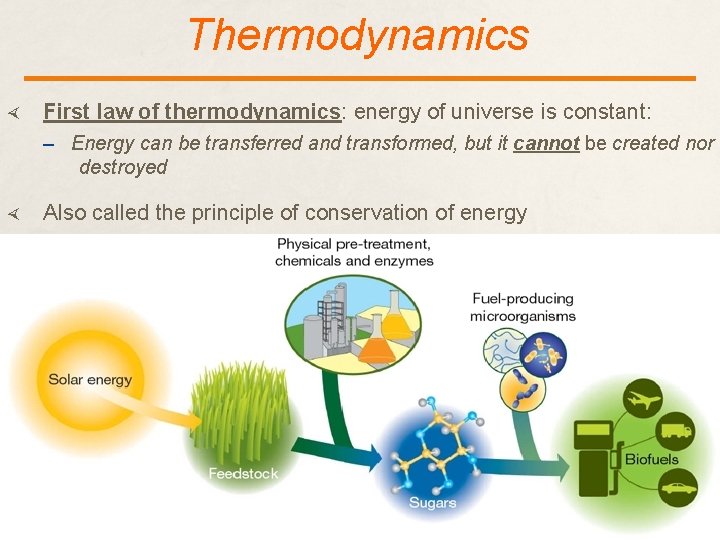 Thermodynamics First law of thermodynamics: energy of universe is constant: – Energy can be