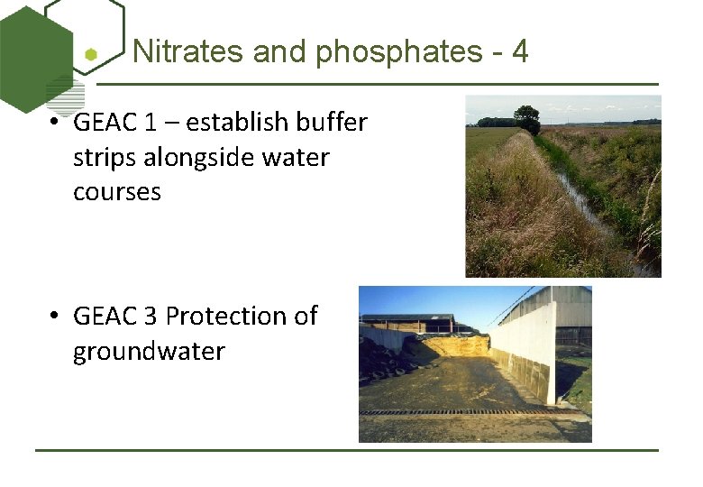 Nitrates and phosphates - 4 • GEAC 1 – establish buffer strips alongside water