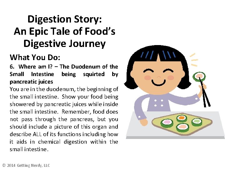 Digestion Story: An Epic Tale of Food’s Digestive Journey What You Do: 6. Where