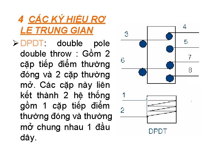 4 CÁC KÝ HIỆU RƠ LE TRUNG GIAN Ø DPDT: double pole double throw