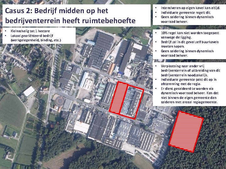 Casus 2: Bedrijf midden op het bedrijventerrein heeft ruimtebehoefte • • Kleinschalig tot 1