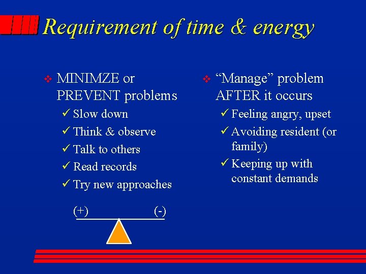 Requirement of time & energy v MINIMZE or PREVENT problems ü Slow down ü