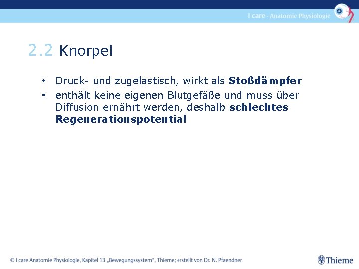 2. 2 Knorpel • Druck- und zugelastisch, wirkt als Stoßdämpfer • enthält keine eigenen