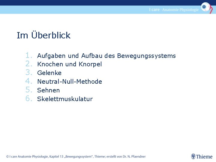 Im Überblick 1. 2. 3. 4. 5. 6. Aufgaben und Aufbau des Bewegungssystems Knochen