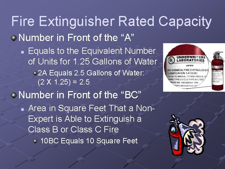 Fire Extinguisher Rated Capacity Number in Front of the “A” n Equals to the