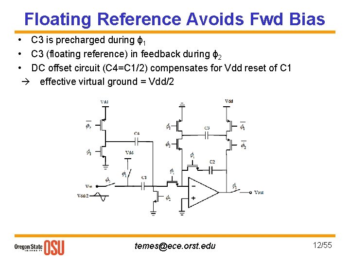 Floating Reference Avoids Fwd Bias • C 3 is precharged during ϕ 1 •