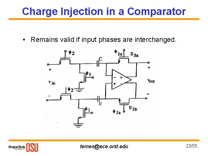 Charge Injection in a Comparator • Remains valid if input phases are interchanged. temes@ece.