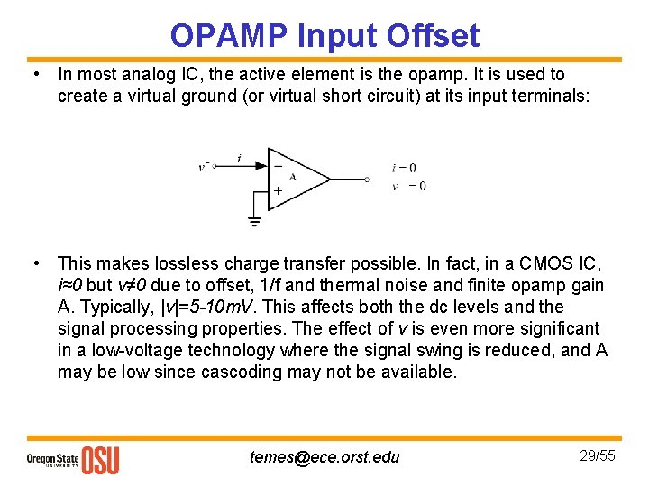 OPAMP Input Offset • In most analog IC, the active element is the opamp.