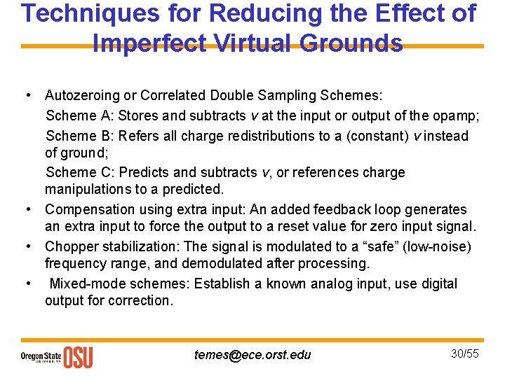 Techniques for Reducing the Effect of Imperfect Virtual Grounds • Autozeroing or Correlated Double