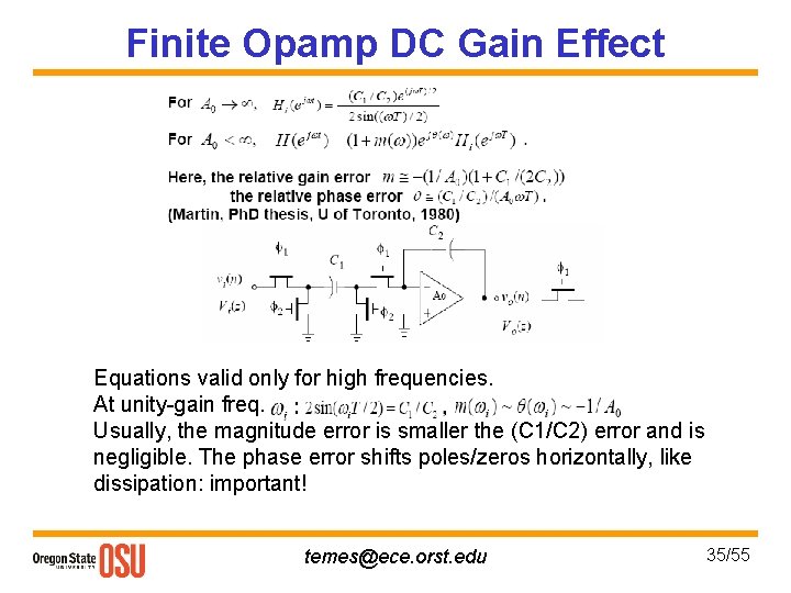 Finite Opamp DC Gain Effect Equations valid only for high frequencies. At unity-gain freq.