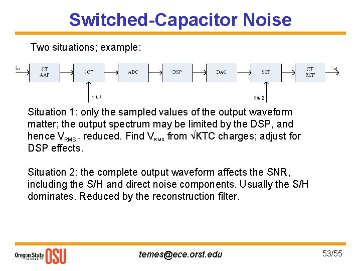 Switched-Capacitor Noise Two situations; example: Situation 1: only the sampled values of the output