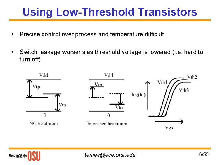 Using Low-Threshold Transistors • Precise control over process and temperature difficult • Switch leakage