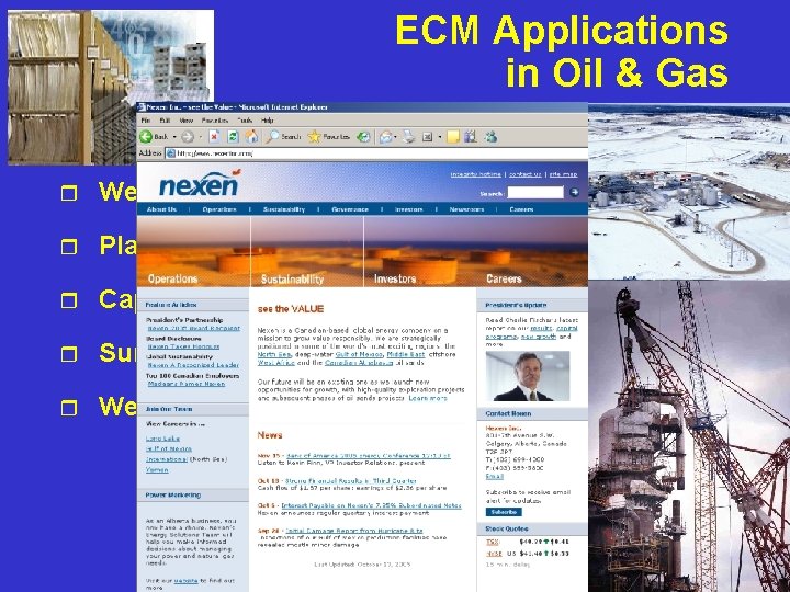 ECM Applications in Oil & Gas Enterprise Content Management r Well file r Plant