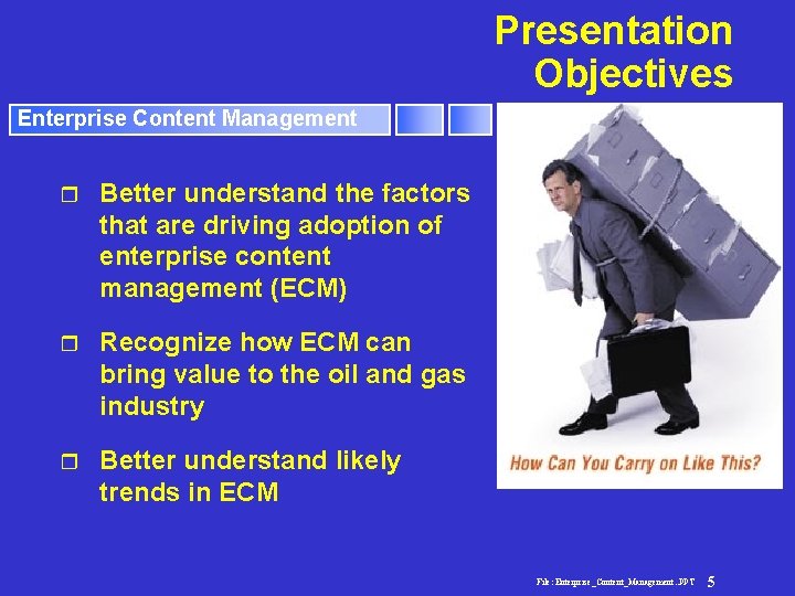 Presentation Objectives Enterprise Content Management r Better understand the factors that are driving adoption