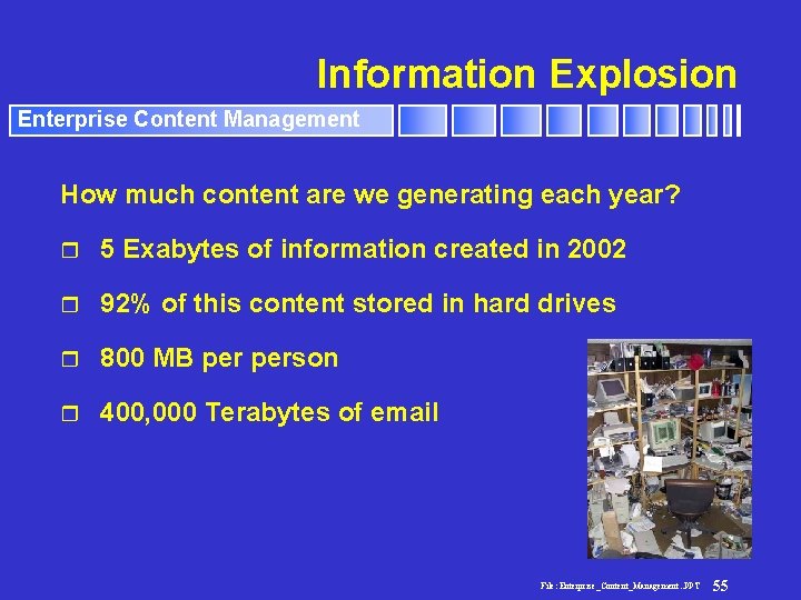Information Explosion Enterprise Content Management How much content are we generating each year? r