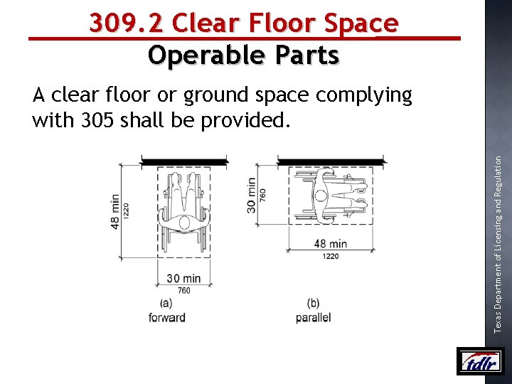 309. 2 Clear Floor Space Operable Parts Texas Department of Licensing and Regulation A