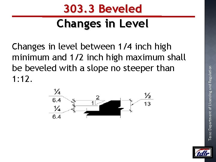 Changes in level between 1/4 inch high minimum and 1/2 inch high maximum shall