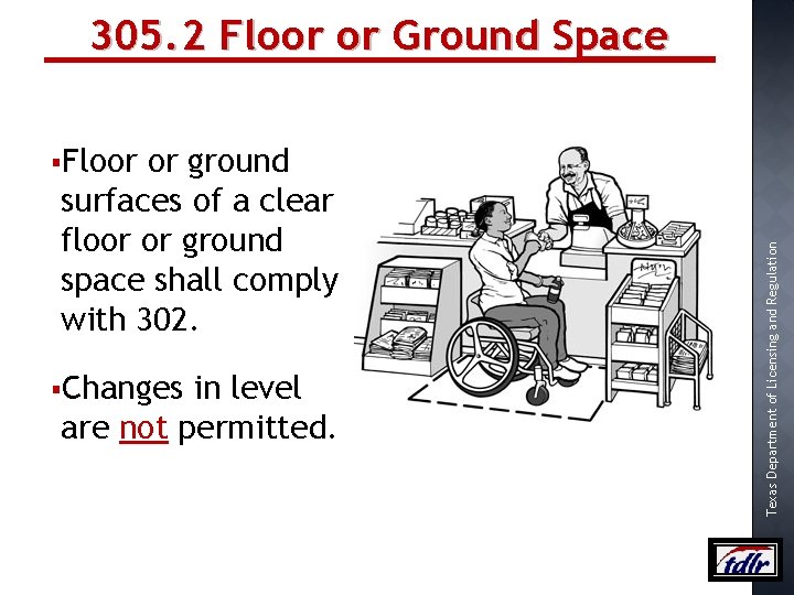 305. 2 Floor or Ground Space or ground surfaces of a clear floor or