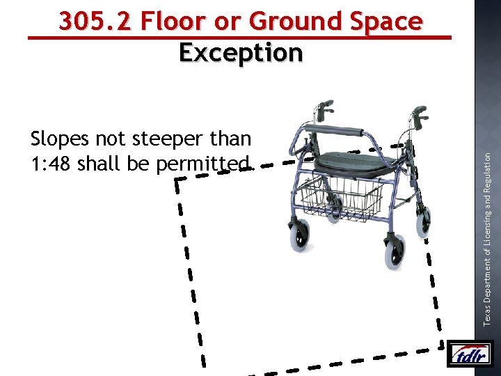 Slopes not steeper than 1: 48 shall be permitted. Texas Department of Licensing and