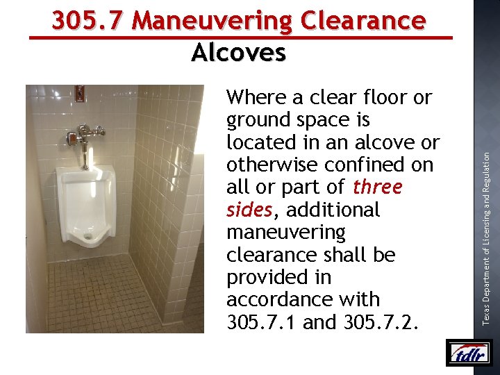 Where a clear floor or ground space is located in an alcove or otherwise