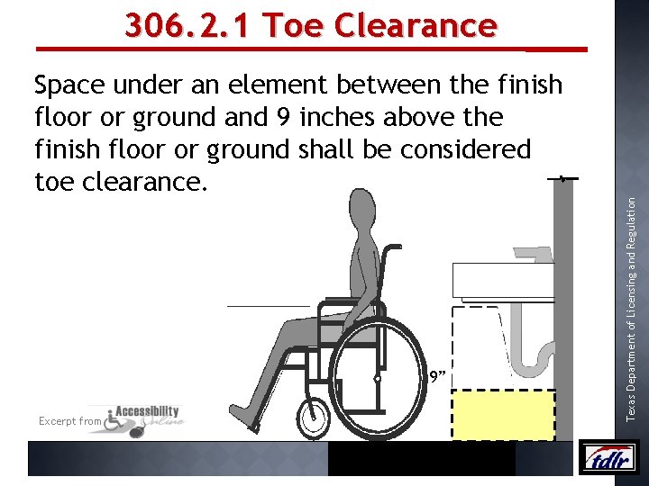306. 2. 1 Toe Clearance 9” Excerpt from Finish Floor or Ground Texas Department
